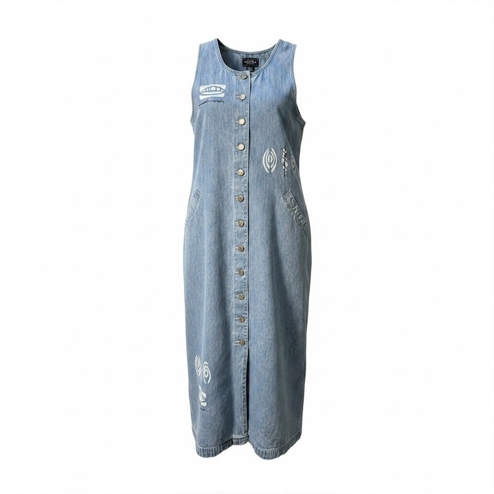 Sonoma Denim Jumper Overall Dress Womens M Blue Button Front Maxi Cottagecore